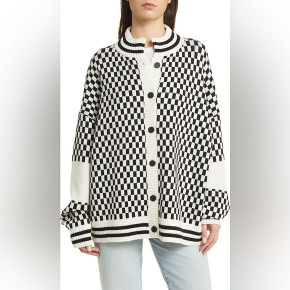 Dressed in LALA Get What I Want Grandpa Cardigan in Checked Black White Size S - Picture 5 of 13